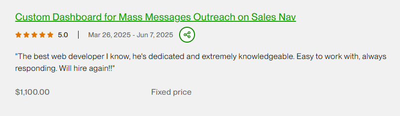 Verified Upwork client review on Upwork